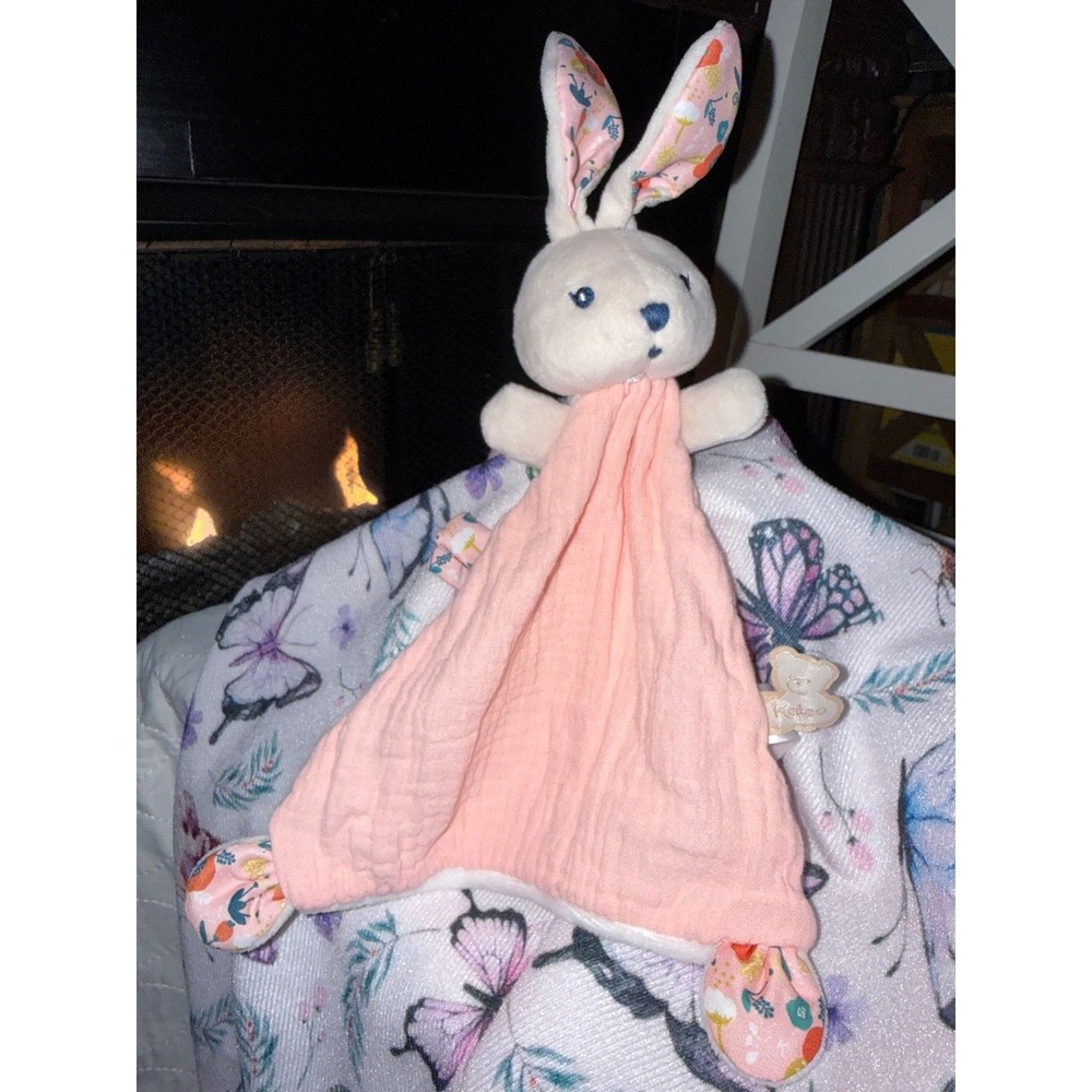 Kaloo Pink Rabbit Lovey Security Blanket Muslin Floral Ears Plush Bunny Toy